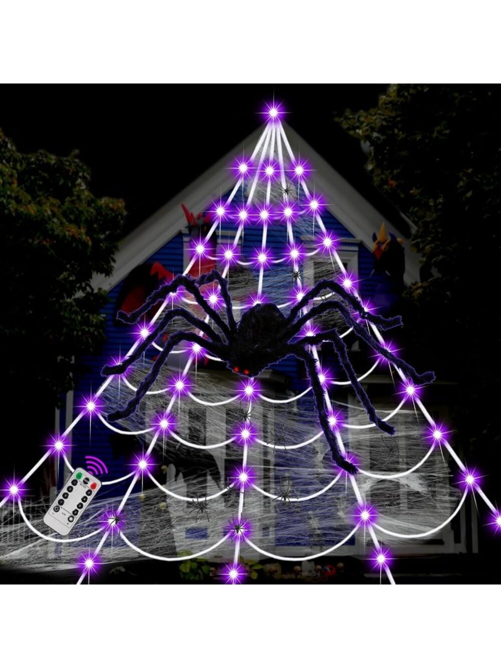 Halloween Decorations 16.4Ft Halloween Spider Web with 135 LED Purple Lights